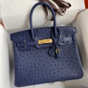 Hermes Birkin 30 Retourne Handmade Bag In Blue Iris Ostrich Leather JM1530Yd28