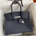 Hermes Birkin 30 Retourne Handmade Bag In Blue Nuit Clemence Leather JM1150XB19