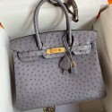 Hermes Birkin 30 Retourne Handmade Bag In Gris Asphalt Ostrich Leather JM754uw21