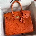 Hermes Birkin 30 Retourne Handmade Bag In Orange Ostrich Leather JM1724ZP49