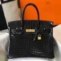 Hermes Birkin 30cm Bag In Black Embossed Crocodile Leather JM704vp28