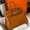 Hermes Birkin 30cm Bag In Gold Embossed Crocodile Leather JM554XB19