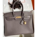 Hermes Birkin 35 Retourne Handmade Bag In Etain Epsom Calfskin JM1331uZ84