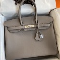 Hermes Birkin 35 Retourne Handmade Bag In Gris Asphalt Clemence Leather JM140KV93