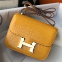 Hermes Constance 18 Handmade Bag In Yellow Embossed Crocodile JM725hs91