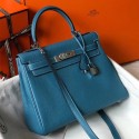 Hermes Kelly 25cm Retourne Bag In Blue Jean Clemence Leather JM1203dM16