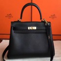 Hermes Kelly 25cm Retourne Handmade Bag In Black Swift Leather JM534kK84