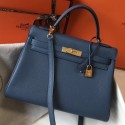 Hermes Kelly 32cm Bag In Blue Agate Clemence Leather GHW JM1878sf78