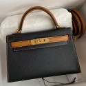 Hermes Kelly Mini II Sellier Bicolor Handmade Bag in Black and Gold Epsom Calfskin JM171Xr72