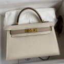 Hermes Kelly Mini II Sellier Bicolor Handmade Bag in Craie and Trench Epsom Calfskin JM164Wv88