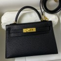 Hermes Kelly Mini II Sellier Handmade Bag In Black Chevre Mysore Leather JM785yx89