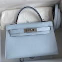 Hermes Kelly Mini II Sellier Handmade Bag In Blue Brume Epsom Calfskin JM1605FW33