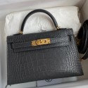 Hermes Kelly Mini II Sellier Handmade Bag In Graphite Matte Alligator Leather JM1003AM45