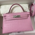 Hermes Kelly Mini II Sellier Handmade Bag In Mauve Sylvestre Matte Alligator Leather JM1797hu72