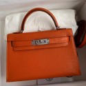 Hermes Kelly Mini II Sellier Handmade Bag In Orange Chevre Mysore Leather JM887pB23