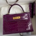 Hermes Kelly Mini II Sellier Handmade Bag In Purple Shiny Alligator Leather JM1809qx37
