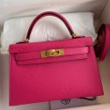 Hermes Kelly Mini II Sellier Handmade Bag In Rose Red Epsom Calfskin JM2057us64