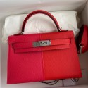 Hermes Kelly Mini II Sellier Tri-color Bag In Red/Rose Extreme/Blue Epsom Calfskin JM1226zZ68