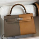 Hermes Kelly Mini II Sellier Tri-color Bag In Taupe/Sesame/Blue Nuit Epsom Calfskin JM1583Kn73