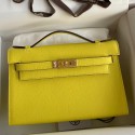 Hermes Kelly Pochette Handmade Bag In Lime Epsom Calfskin JM529hT91