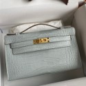 Hermes Kelly Pochette Handmade Bag In Pearl Grey Matte Alligator Leather JM465Pg26