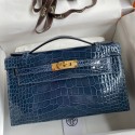 Hermes Kelly Pochette Handmade Bag In Vert Bosphore Shiny Alligator Leather JM2054GY14