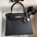 Hermes Kelly Retourne 25 Handmade Bag In Black Swift Calfskin JM920Pf97