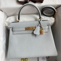 Hermes Kelly Retourne 28 Handmade Bag In Blue Glacier Clemence Leather JM601zd42