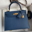 Hermes Kelly Sellier 25 Handmade Bag In Deep Blue Epsom Calfskin JM402vX95
