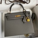 Hermes Kelly Sellier 28 Handmade Bag In Etain Epsom Calfskin JM630zZ68