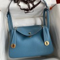 Hermes Lindy 26 Handmade Bag In Blue Jean Clemence Leather JM702Kd37