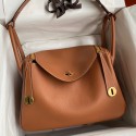 Hermes Lindy 30 Handmade Bag In Gold Evercolor Leather JM1708Gp37