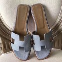 Hermes Oran Sandals In Blue Lin Epsom Leather JM1575fo19