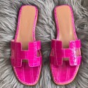 Hermes Oran Sandals In Rose Shiny Niloticus Crocodile JM813KD87