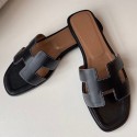 Hermes Oran Slide Sandals In Black Swift Calfskin JM917XZ90