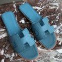 Hermes Oran Slide Sandals In Blue du Nord Epsom Calfskin JM862GY14