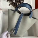 Hermes Picotin Lock 18 Bicolor Handmade Bag in Gris Mouette and Blue Agate Swift Leather JM152QT69