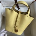 Hermes Picotin Lock 18 Handmade Bag in Jaune Poussin Clemence Leather JM1994FT69
