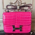 Hermes Rose Red Constance MM 24cm Crocodile Bag JM1268PC54