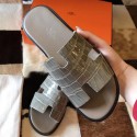 High Quality Replica Hermes Izmir Sandals In Grey Shiny Niloticus Crocodile JM673Mj59
