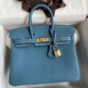 Hot Hermes Birkin 25 Handmade Bag In Blue Jean Clemence Leather JM1898GO58