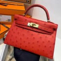 Hot Hermes Kelly Mini II Handmade Bag In Red Ostrich Leather JM408GO58