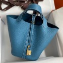 Hot Hermes Picotin Lock 18 Handmade Bag in Blue Jean Clemence Leather JM816Oa46