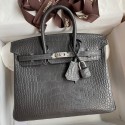 Imitation Hermes Birkin 25 Bag In Dark Grey Matte Alligator Crocodile Skin JM1984vq24