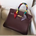 Imitation Hermes Birkin 25 Handmade Bag In Burgundy Swift Leather JM1240EY41