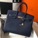 Imitation Hermes Birkin 35cm Bag In Dark Blue Clemence Leather GHW JM982hw36
