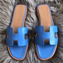 Imitation Hermes Oran Sandals In Blue Swift Leather JM740Qt35