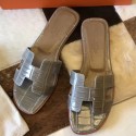 Imitation Hermes Oran Sandals In Grey Shiny Niloticus Crocodile JM602uj55