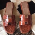 Imitation Hermes Oran Sandals In Orange Shiny Niloticus Crocodile JM1686vq24
