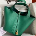 Imitation Hermes Picotin Lock 18 Handmade Bag in Vert Vertigo Clemence Leather JM560Lv15